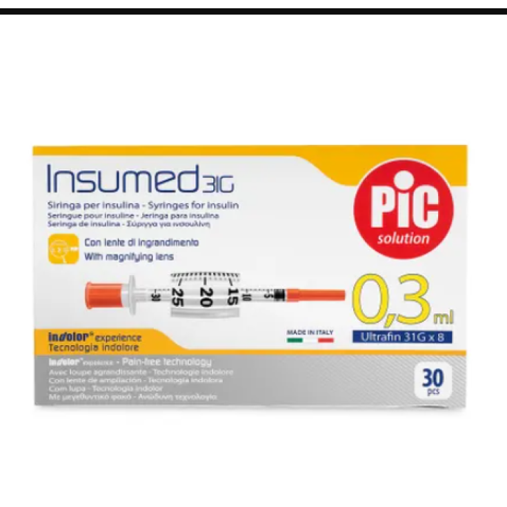 Pic Solution Insumed Insulin Syringe 0.3ml G31x8 30 Pieces