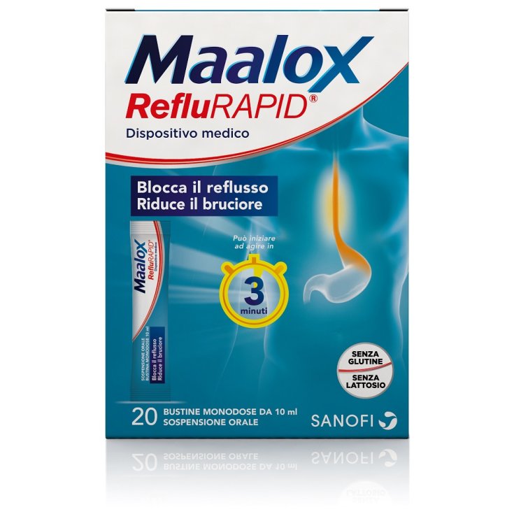 Sanofi Maalox RefluRAPID Gluten Free Lactose Free 20 Single-dose Sachets Of 10ml
