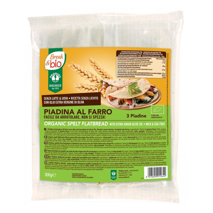 Breack & Bio Whole Spelled Piadina With Extra Virgin Olive Oil Probios 300g