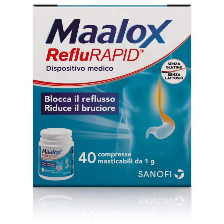 Sanofi Maalox RefluRAPID Gluten Free Lactose Free Medical Device 40 Chewable Tablets