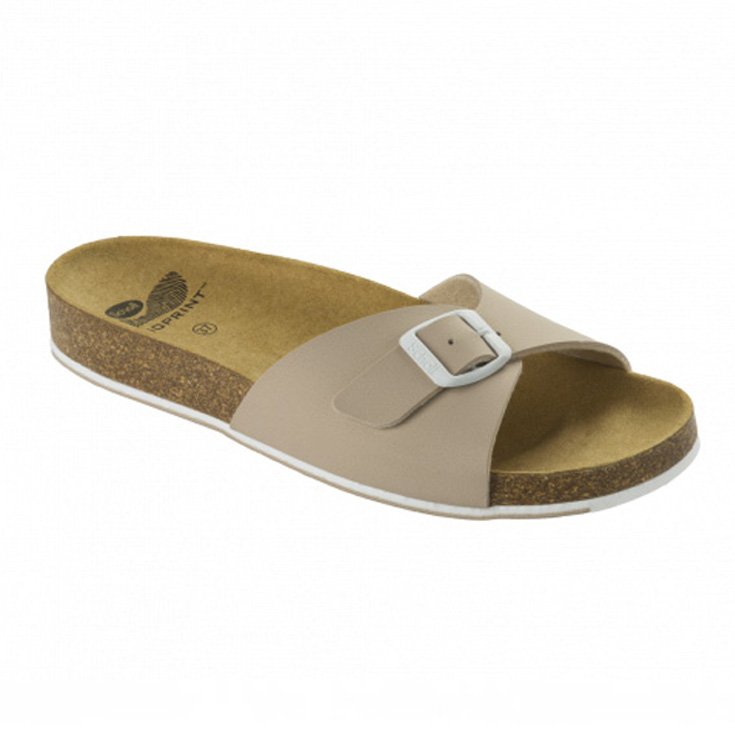 Scholl Spikey SS 4 Woman's Slipper Bioprint Footbed Beige / White Size 37