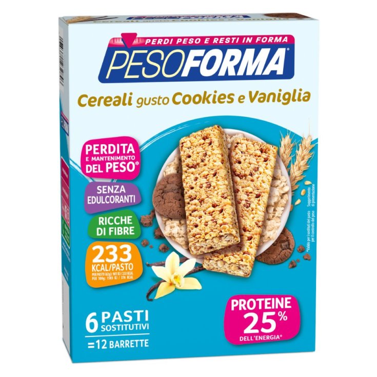 Pesoforma Meal Replacement Cereal Bars Taste Cookies and Vanilla 12 Bars