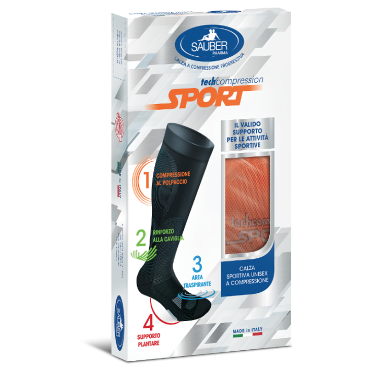 Sauber Sport Unisex Progressive Compression Socks Colors Orange Fluo / White Size L