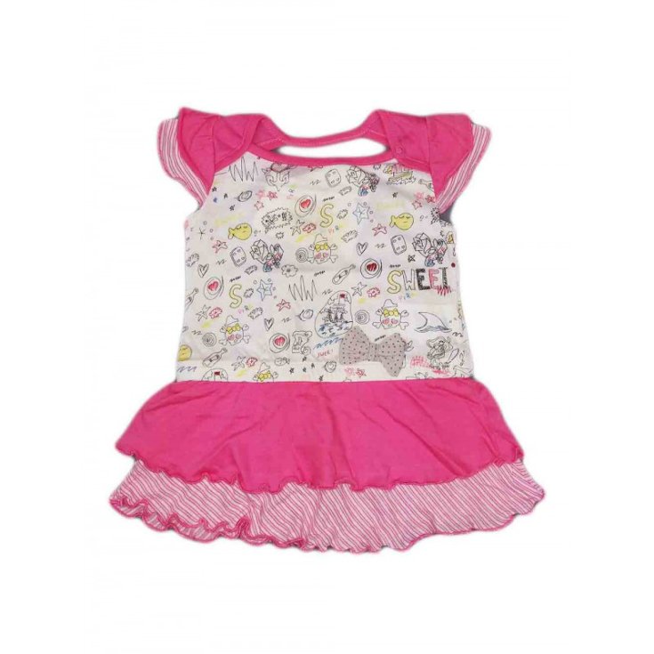 CHICCO Baby Girl White Pink Cotton Dress 9 Months