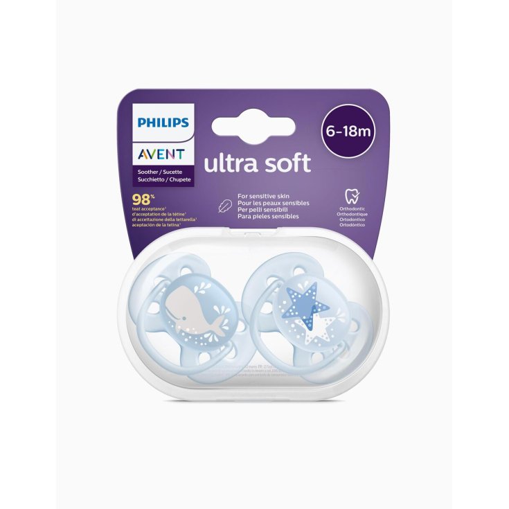 Ultra Soft Philips Avent 6-18M 2 Blue Fantasy Soothers
