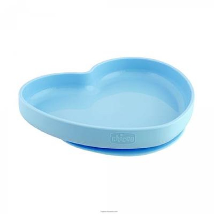 Heart Plate in Silicone with Suction Cup CHICCO Light Blue