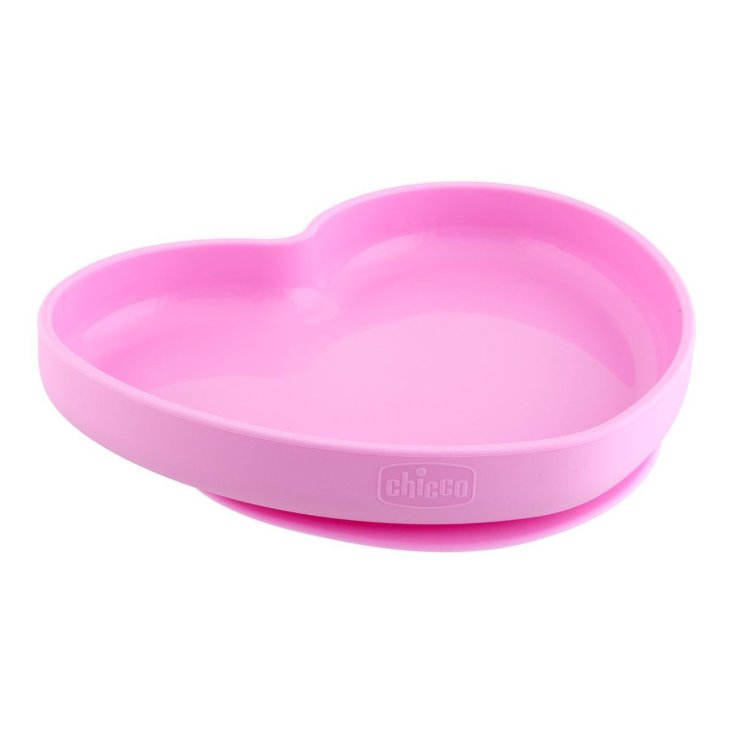 Silicone Heart Plate with Pink CHICCO Suction Cup