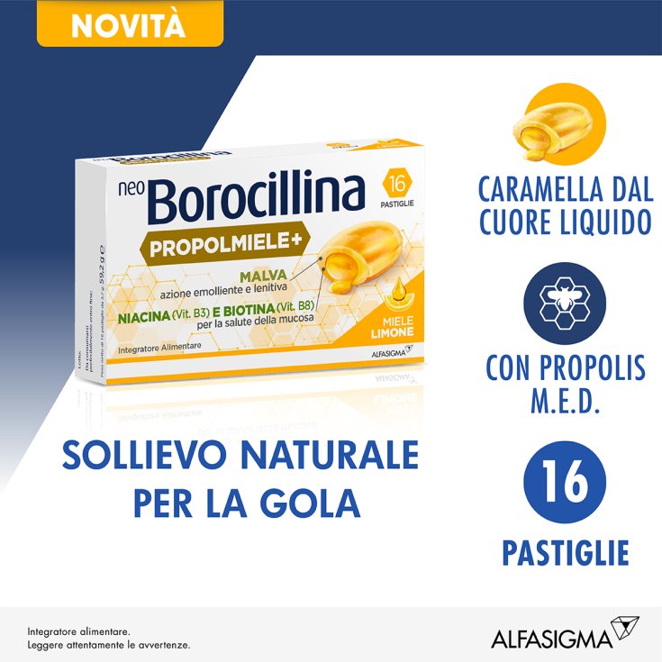 neoBorocillin Propolmiele + 16 Honey Lemon Tablets