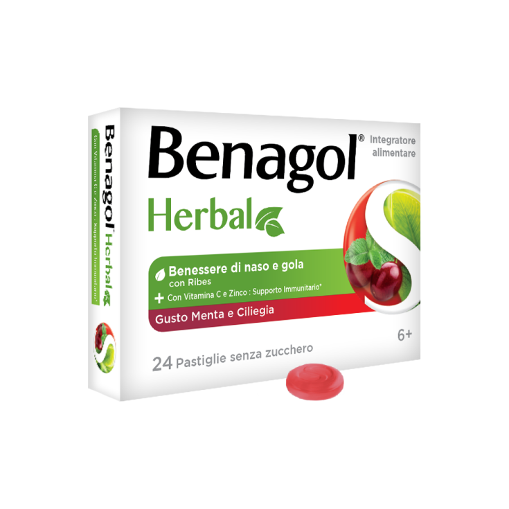 Herbal Mint Cold Cherry Benagol 24 Tablets