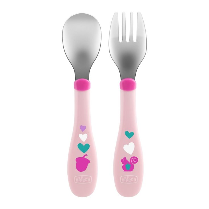 18M STAINLESS STEEL CUTLERY + PINK / GREEN CHICCO®