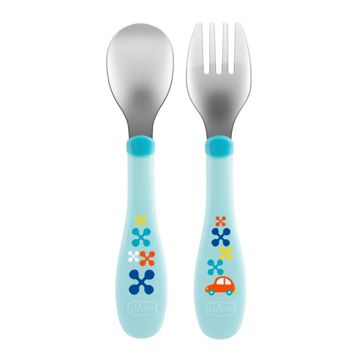 18M STAINLESS STEEL CUTLERY + LIGHT BLUE / GREEN CHICCO®