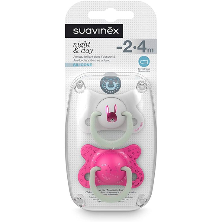 Night & Day Silicone Soother 2-4 M Pink Rabbit Suavinex
