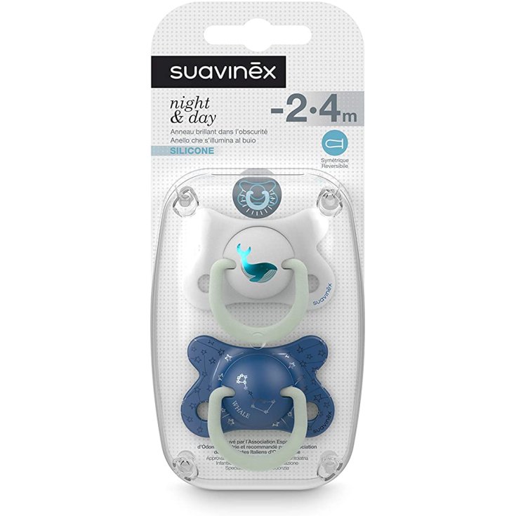 Night & Day Silicone Soother 2-4 M Blue Whale Suavinex