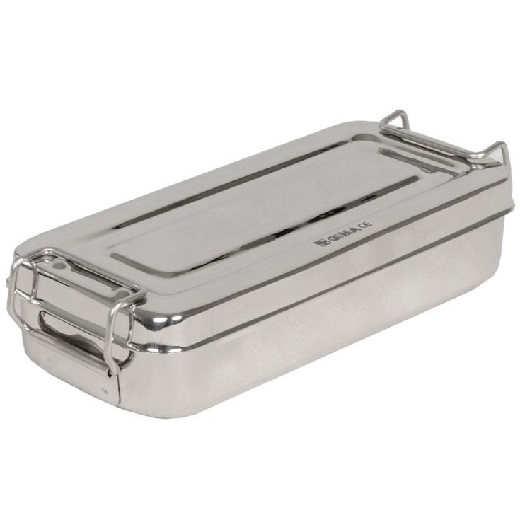 STAINLESS STEEL BOX 18X18X4CM WITH HANDLES