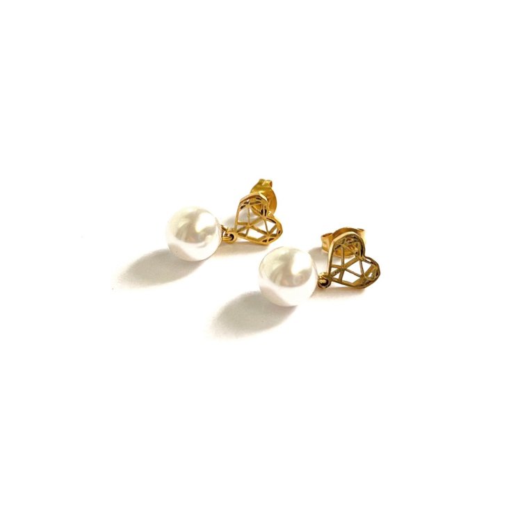 ORECCHINI CUORE PERLA ORO