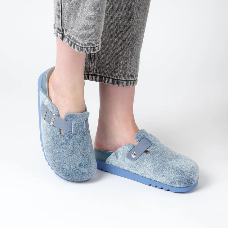 Scholl's Poppy Microfibre Ciabatta Donna Azzurro Chiaro 40