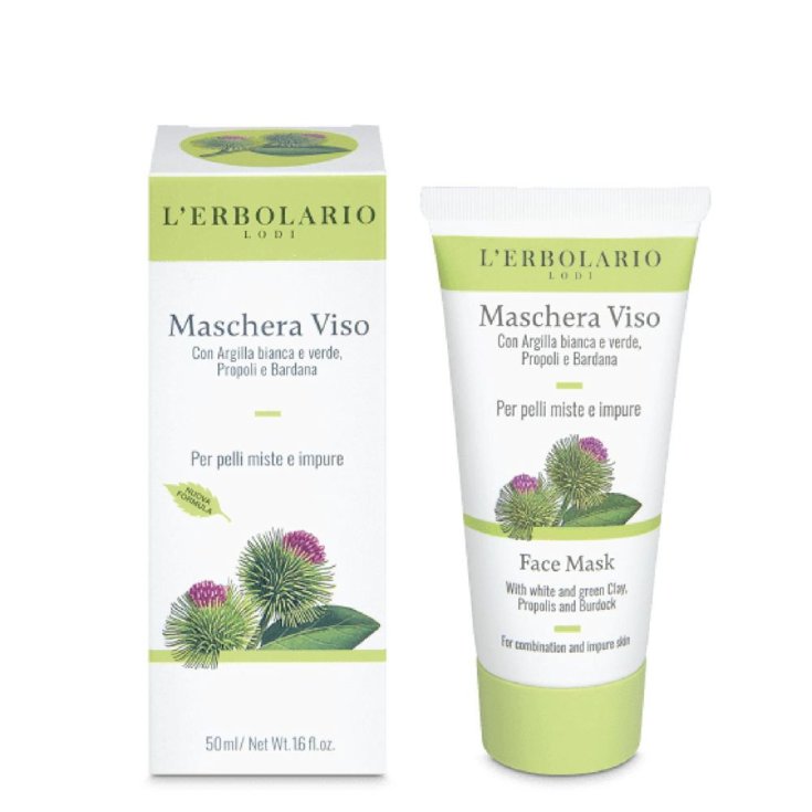L'Erbolario Maschera Viso Argilla Bianca, Verde, Propoli e Bardana 50 ml