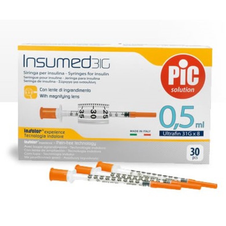 Pic Solution Pic Insumed Insulin Syringes 0.5ml G30 30 Pieces