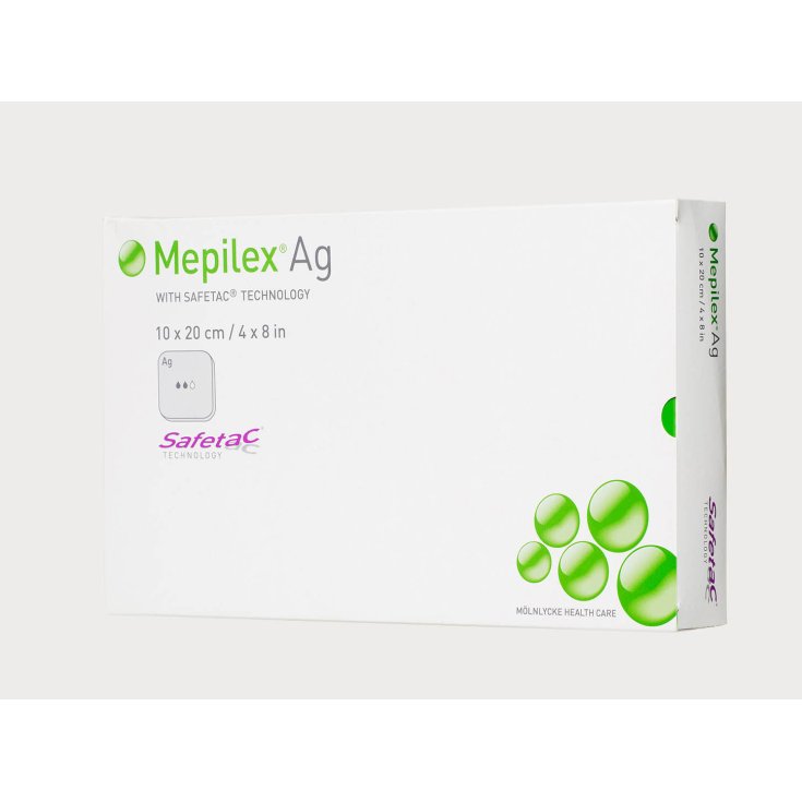 Mölnlycke® Mepilex® Ag Antimicrobial Foam Dressing With Safetac® Size 10x20cm 5 Pieces