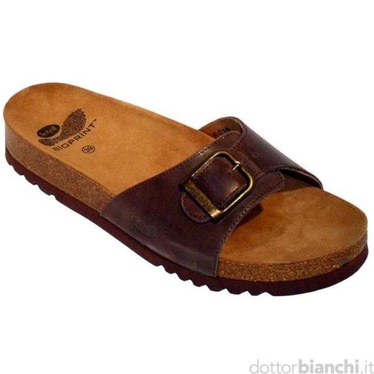 Scholl® Akumal Slipper In Bioprint® Insole Leather Dark Brown Color Size 43