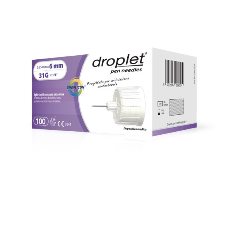 Droplet® Insulin Needle Droplicon® Disposable Sterile Needle For Pen G31 6mm 100 Pieces