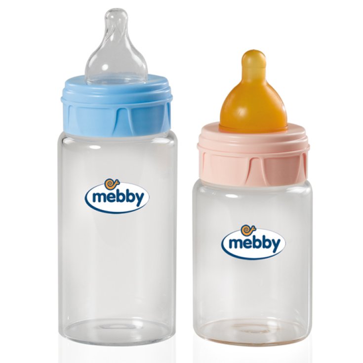 Medel Mebby Glass Baby Bottle With Silicone Teat Pink Color 0M + 180ml