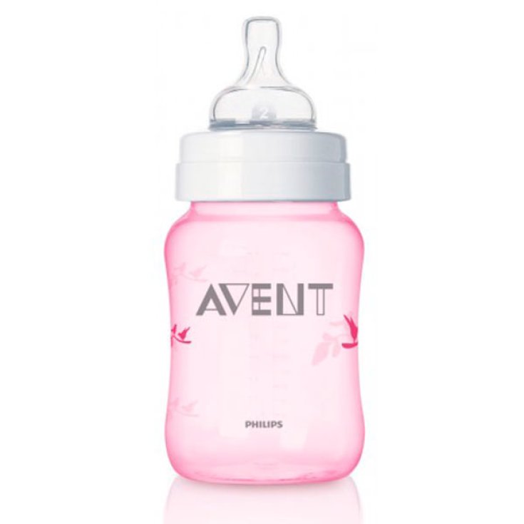 Avent Baby Bottle Classic Decorated Pink Adjustable Flow 260ml