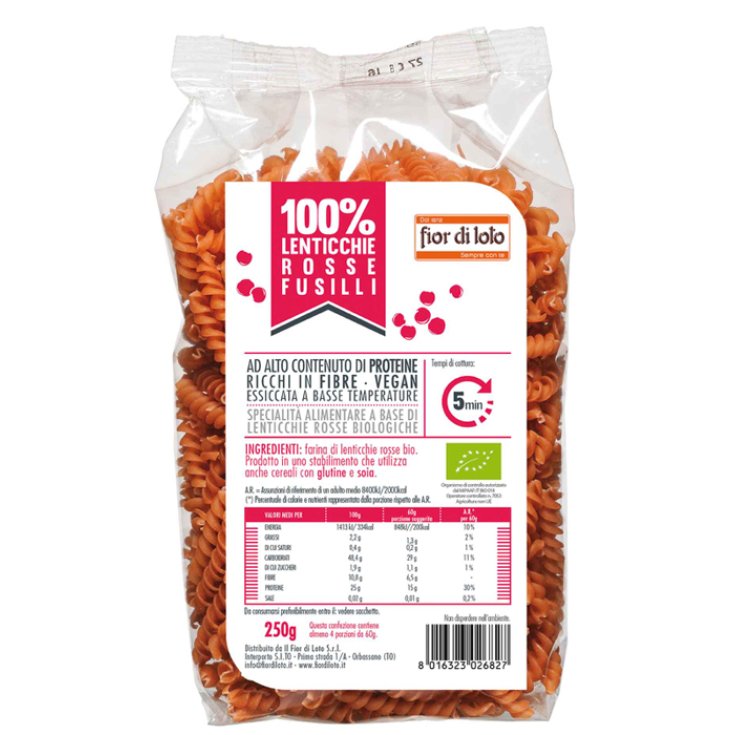 Fior Di Loto 100% Organic Red Lentils Fusilli 250g