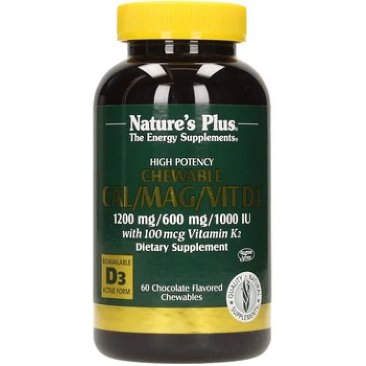 Nature's Plus Cal / Mag / Vit D3 Food Supplement 60 Chewable Tablets Chocolate Flavor