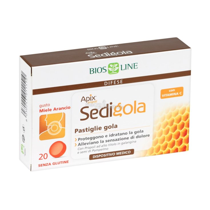 BiosLine Apix Propolis Sedigola Honey Orange Medical Device 20 Tablets