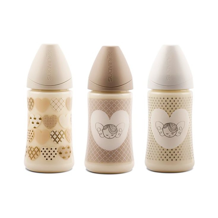 Suavinex White Angels Baby Bottle Teat 3 Positions Silicone 270ml Various Patterns White Shades