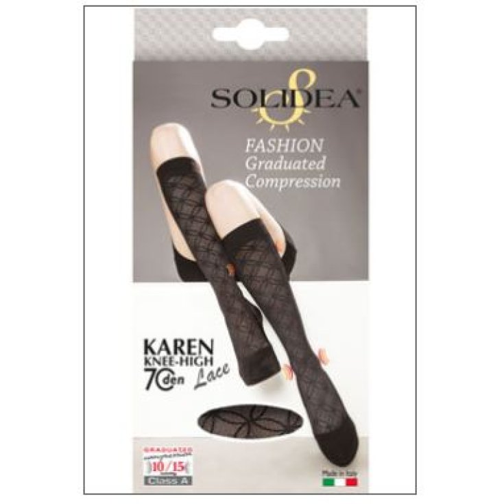 Solidea Karen 70 Lace Knees HIgh Lace Knee Highs Black Color Size 2 M
