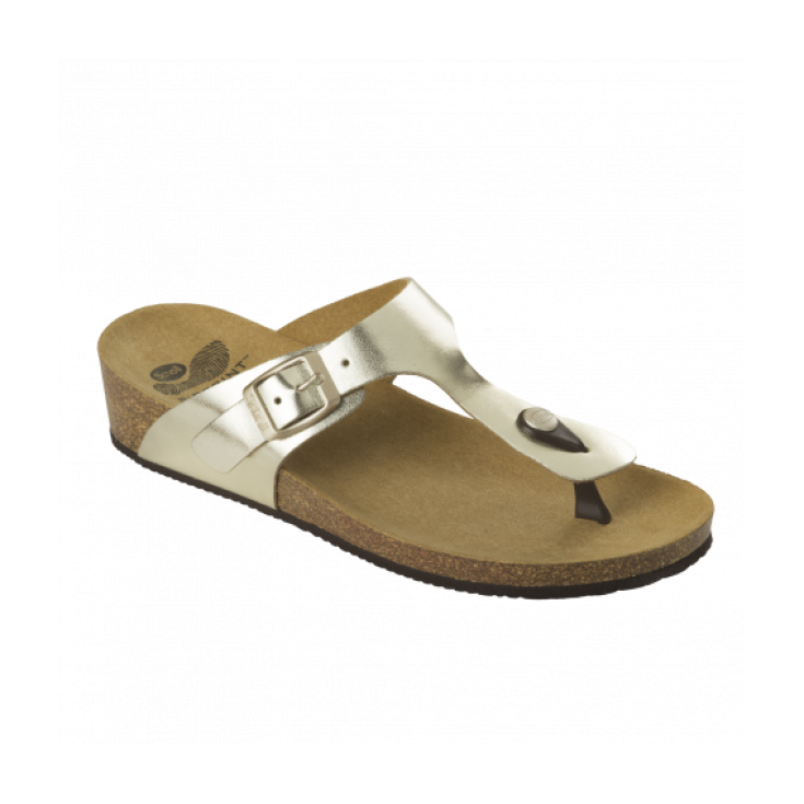Scholl Gandia Women's Flip Flops Bioprint Footbed Platinum Color Size 39