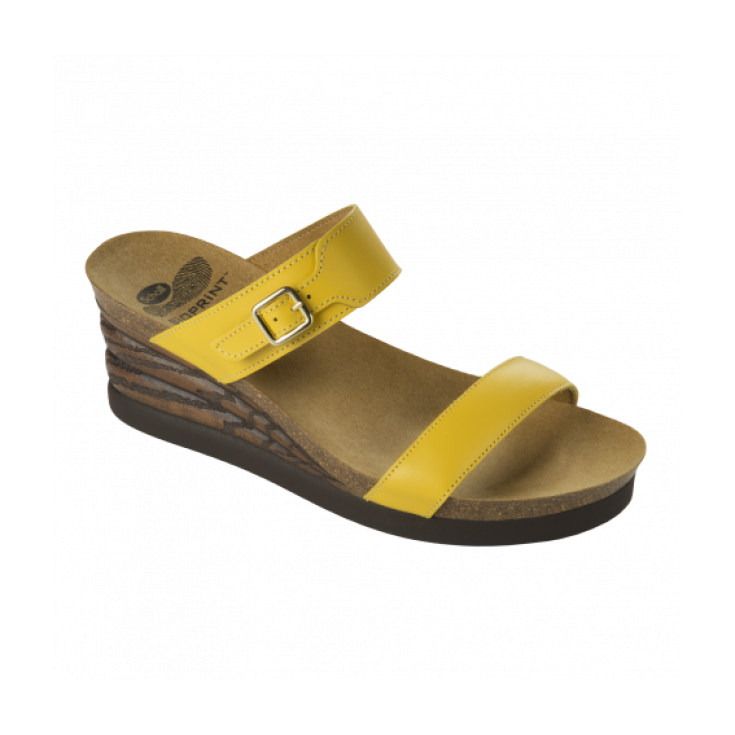 Scholl Morella Sandal Woman Bioprint Footbed Ocher Color Size 41