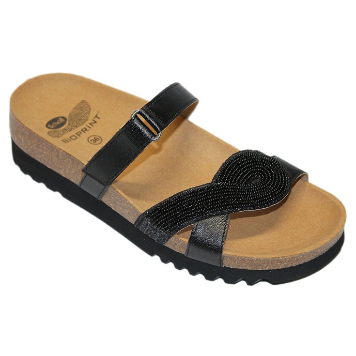 Scholl Fiorilla Sandal Woman Bioprint Footbed Black Color Size 40