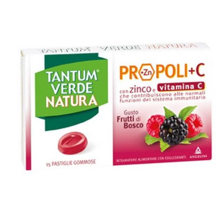 Angelini Tantum Verde Natura Propolis + C (+ Zn) Food Supplement Taste Wild Berries 15 Chewy Tablets