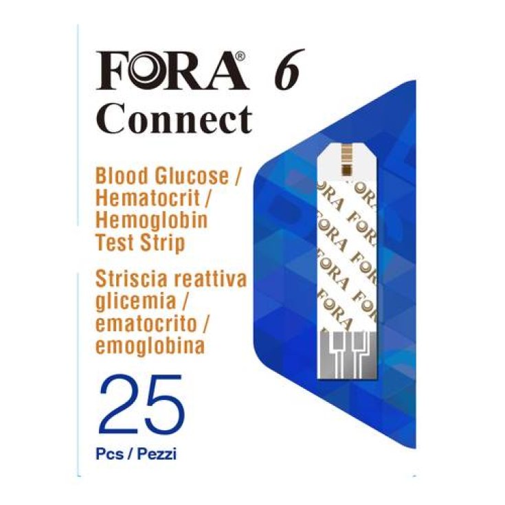 Meter Fora® 6 Connect Reactive Strip Blood Glucose Hematocrit Hemoglobin 25 Pieces