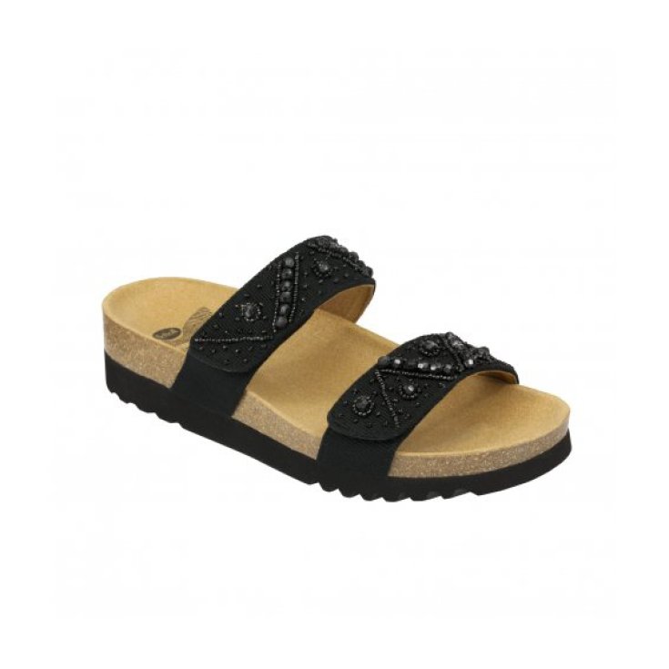 Scholl® Zafirah Women's Sandal Canvas + Beads Bioprint® Footbed Color Black Size 38