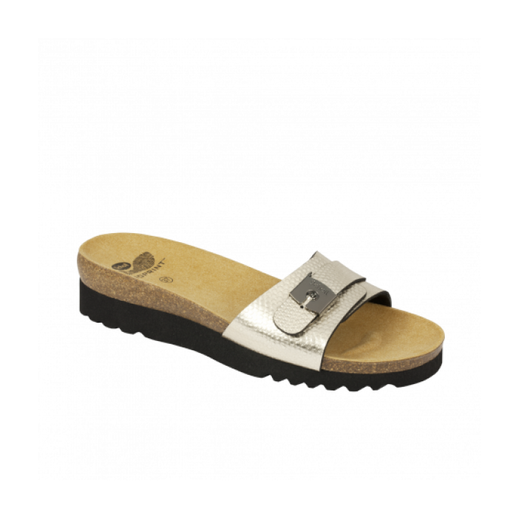 Scholl Ginni Printed Leather Shoe Platinum Color Number 37