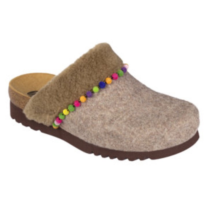 Dr. Scholl® Libby Woman's Slipper Bioprint® Eco Fur And Pom-Poms Color Hazel Size 35