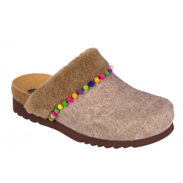 Scholl Libby Women's Slipper Bioprint Eco Fur And Pom-Poms Color Hazel Size 38