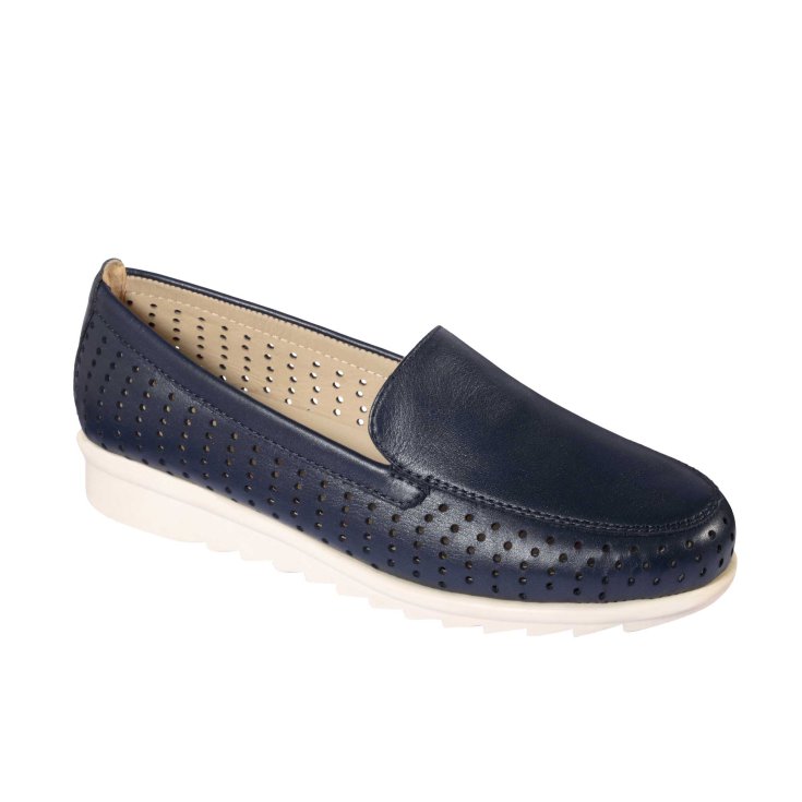 Scholl® Ayami Laminated Leather Shoe Navy Blue Color Size 39