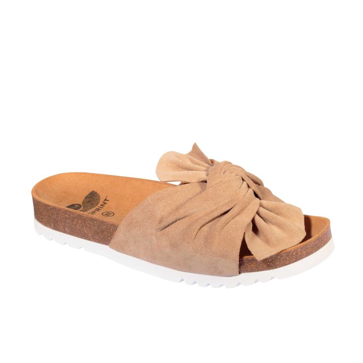 Scholl® Bowy Sandal Woman In Suede Bioprint® EVA Footbed Beige Color Size 39