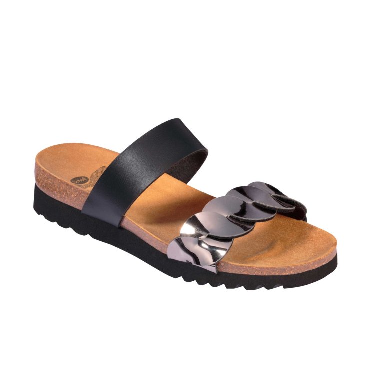 Scholl® Jada Woman's Sandal Glitter Bioprint® Footbed Color Black Size 37
