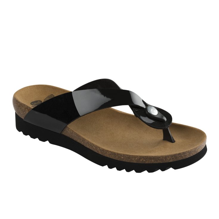 Scholl® Kenna Women's Flip Flops Synthetic Patent Bioprint® Footbed Color Black Size 36