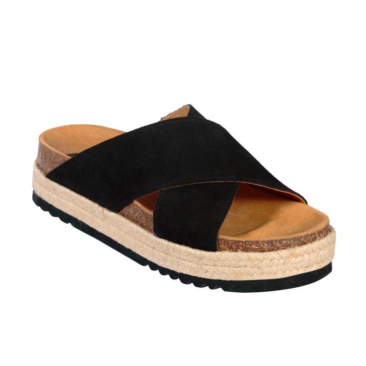 Scholl® Malindy Women's Sandal Cross Suede Bioprint® Footbed Color Black Size 40