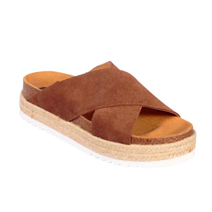 Scholl® Malindy Women's Sandal Cross Suede Bioprint® Footbed Color Brown Size 40