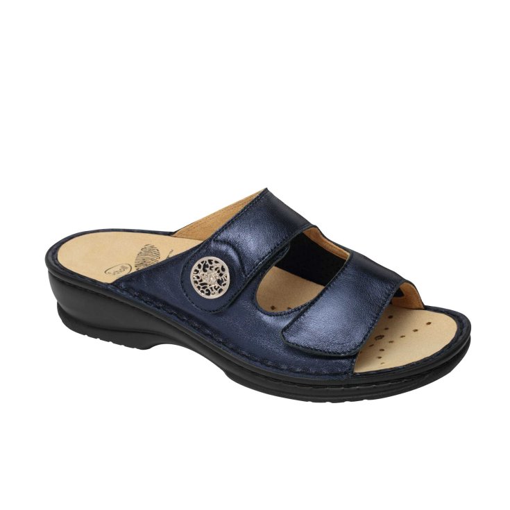 Scholl® Tecla Woman Shoes In Leather Bioprint® Footbed Color Blue Size 39