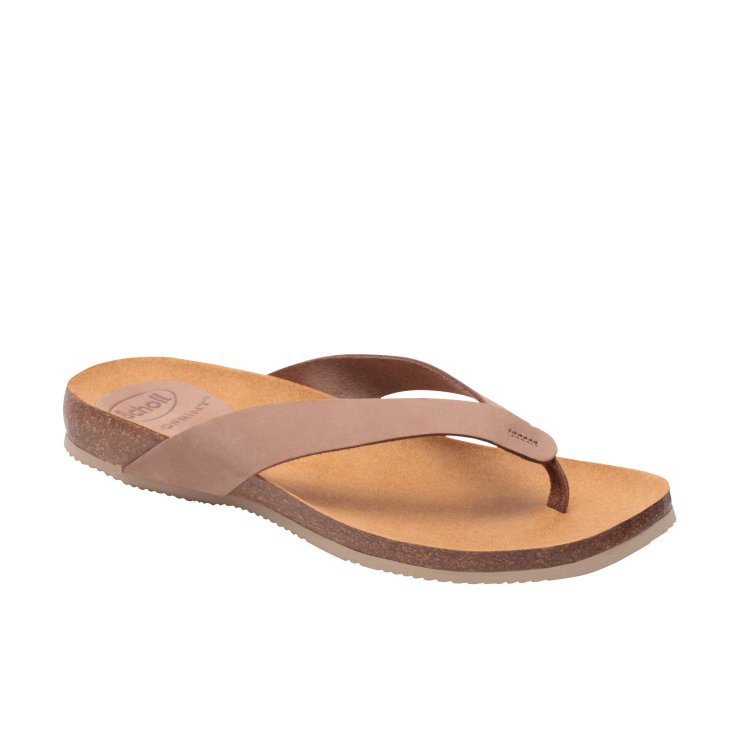 Scholl® Tist 2.0 Women's Thong Sandal In Nubuck Bioprint® Footbed Beige Color Size 38