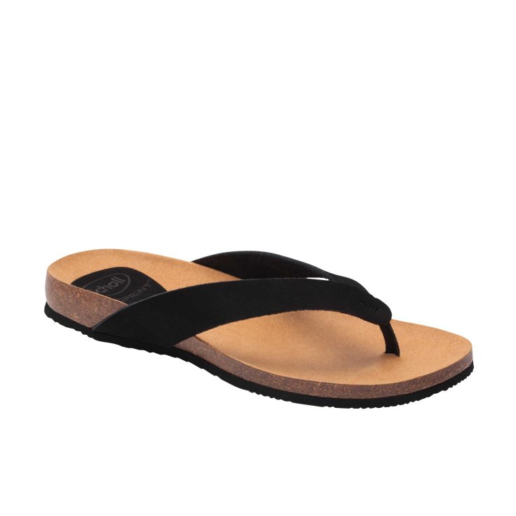 Scholl Tist 2.0 Women s Thong Sandal In Nubuck Bioprint Footbed Black Color Size 38